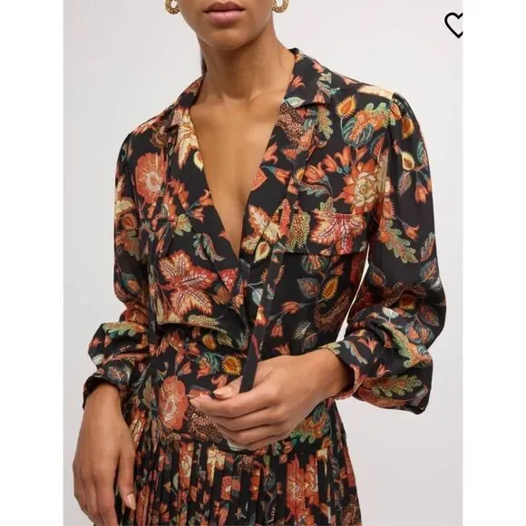 Ulla Johnson Florian Floral-Print Silk Blouse in Hellebore NWT Size 14 - Picture 5 of 11